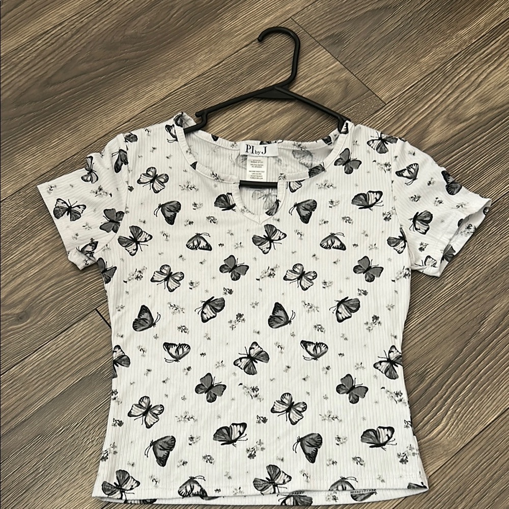 Kids Butterfly Print White T-Shirt